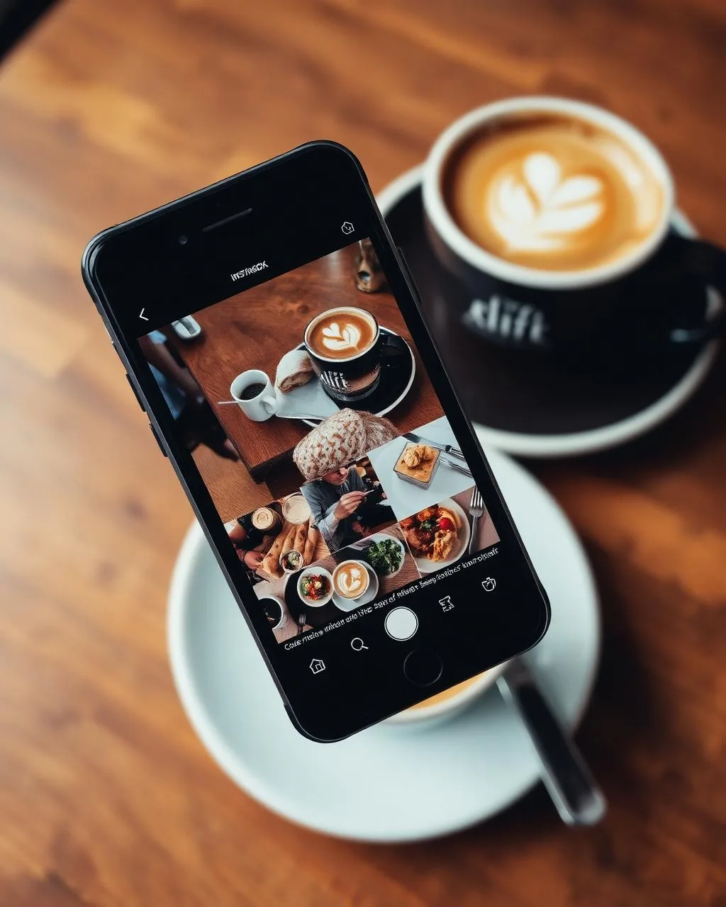 Instagram feed of café content on smartphone